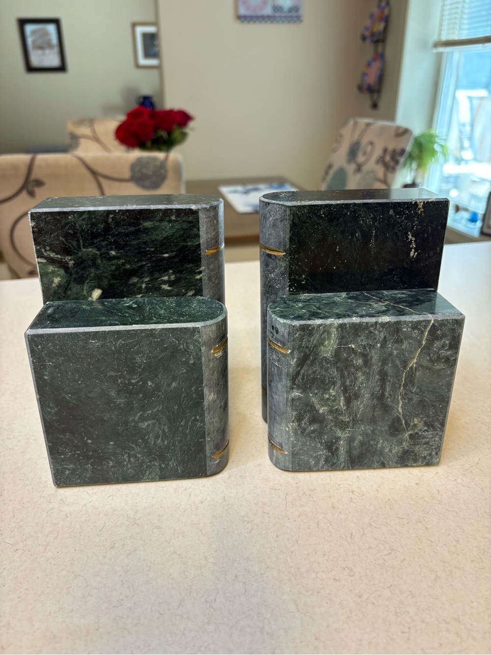 Vintage Heavy Green Marble Bookends Set of 2 12lb Pair - Picture 3 of 9